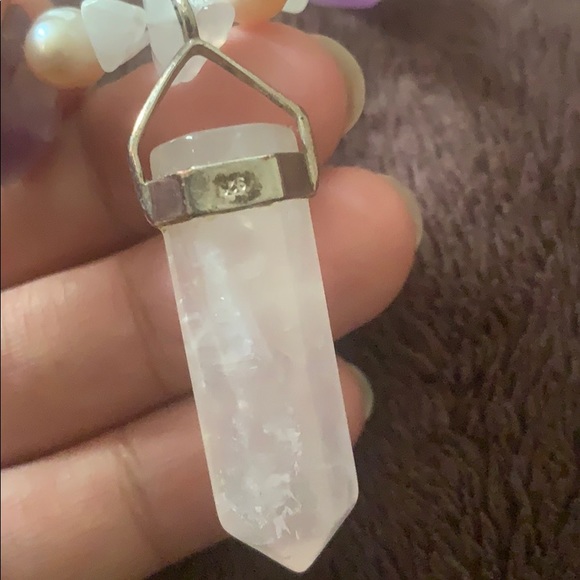 Chunky Gem necklace with rose quartz pendant. - Picture 2 of 5